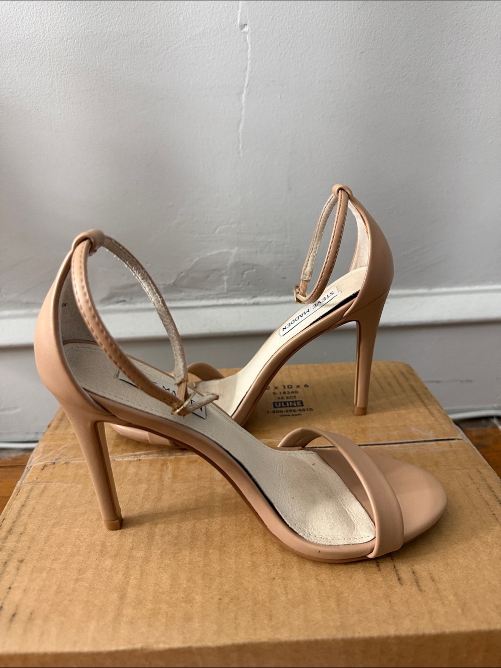 Steve Madden Blush Tan Ankle-Strap Stiletto Sandals